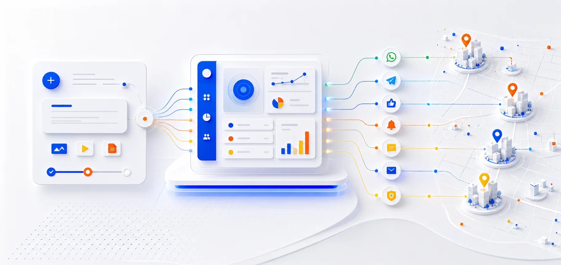 Dashboard multicanale con messaggi distribuiti verso il territorio